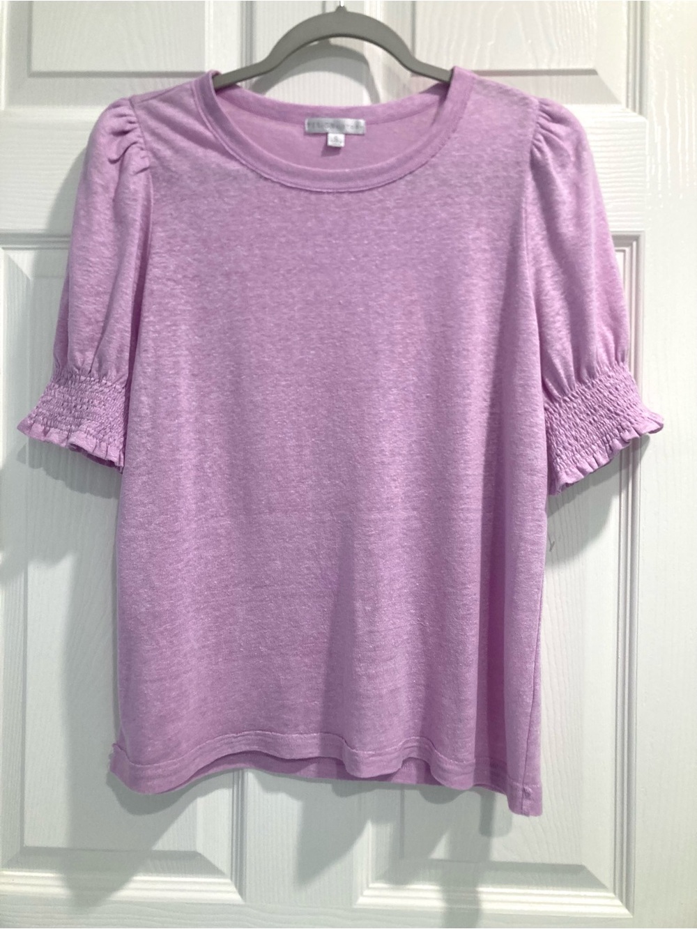 NWOT Design History Small Women 100% Linen Lilac Puff Short Sleeve Top